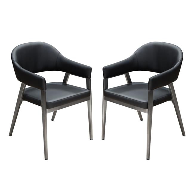 Adele Black Faux Leather Metal Frame Arm Chair Set of 2