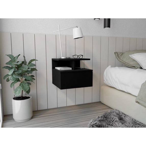 Tuhome Adele Floating Nightstand with One Drawer and Two Lower Shelves, Wall-Mounted shelf