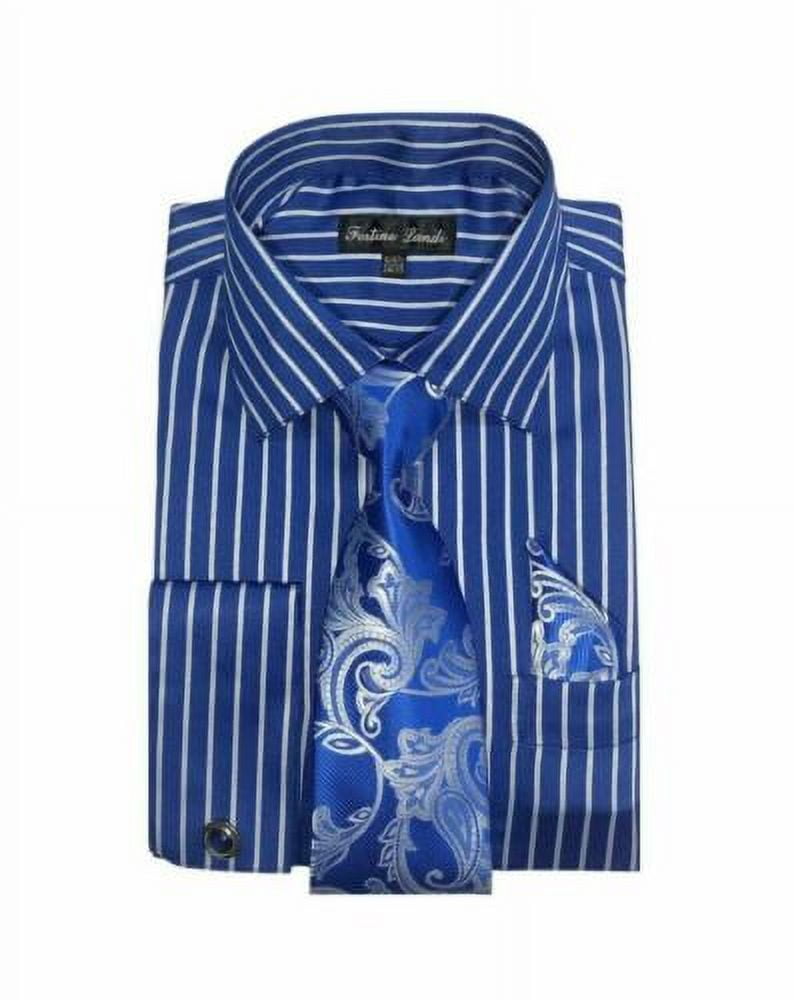 Adele Ross Men's Dress Shirt with Tie + Handkerchief, French Cuff Links ...