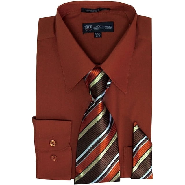 Men's Long Sleeve Dress Shirt Set - Navy, With Matching Tie & Handkerchief, 17-17.5 Neck, 34-35 Sleeve
