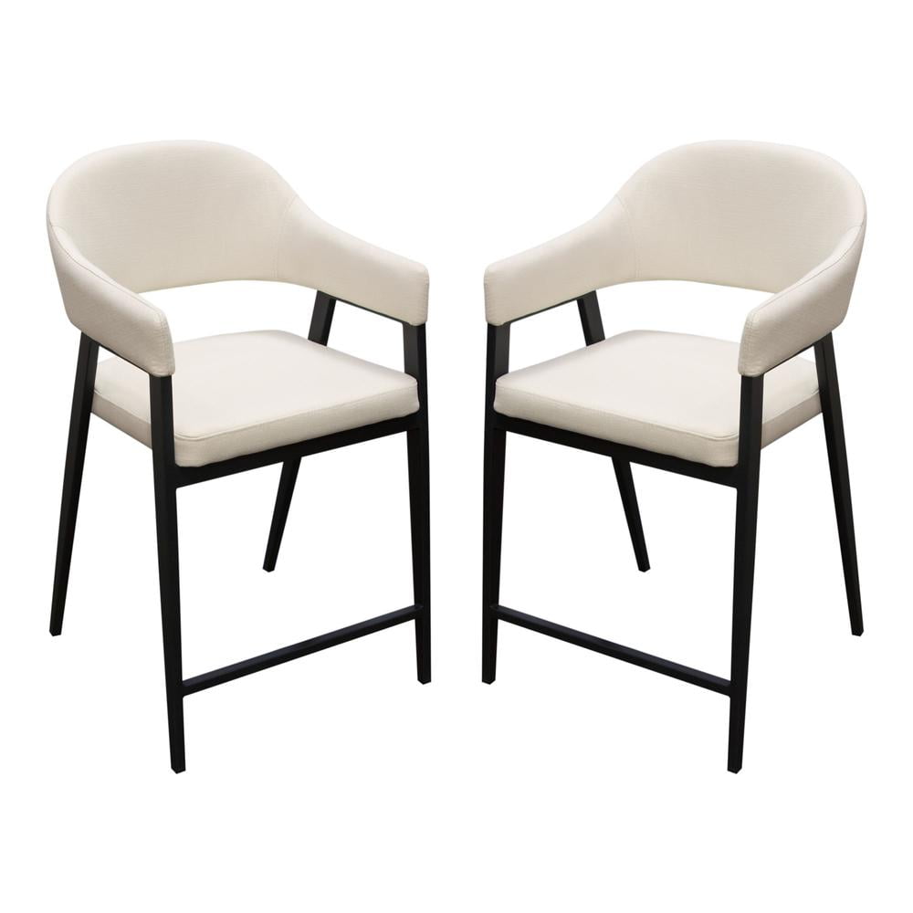 Cream Upholstered Counter Height Armchairs with Black Metal Frame, Set of Two