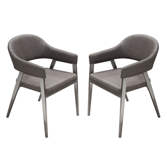 Adele Set of Two Dining/Accent Chairs in Grey Leatherette w/ Brushed Stainless Steel Leg by Diamond Sofa