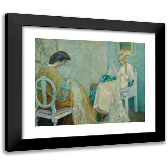 Adele von Finck 14x12 Black Modern Framed Museum Art Print Titled - Two Ladies Sewing