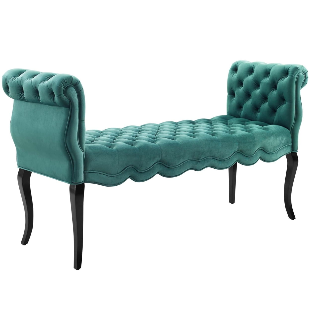 Adelia Teal Velvet Button Tufted Storage Bench with Rolled Armrests