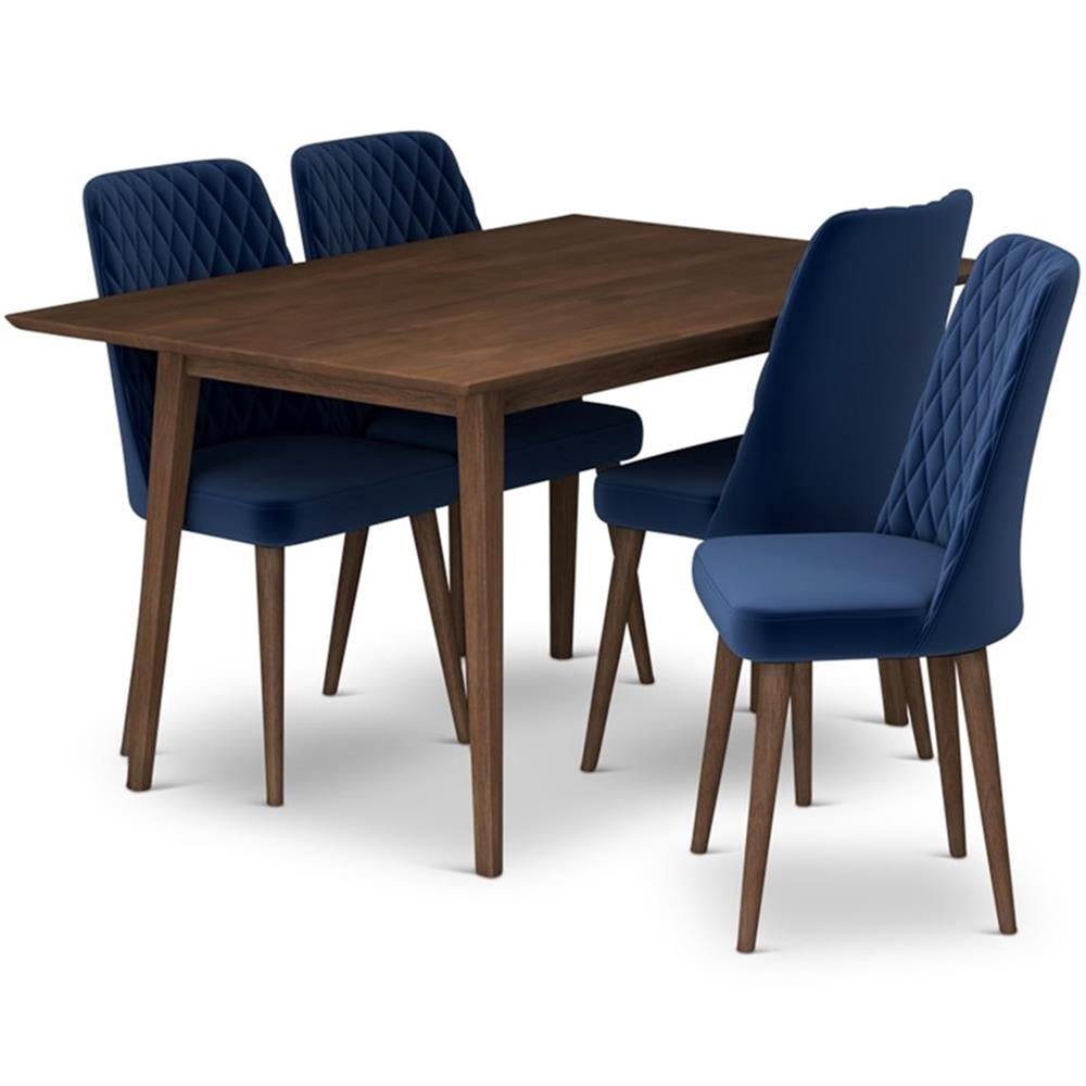 Adelia Modern Solid Wood Walnut Dining Table and 4 Chair Set - Walmart.com