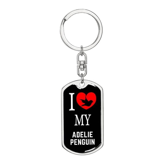 Adelie Penguin Bird Lover Dog Tag Keychain Stainless Steel Silver Tone or Gold Tone