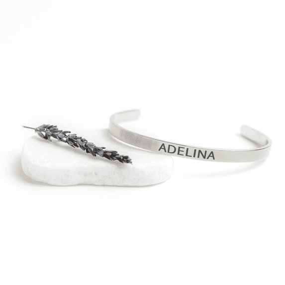 Adelina Bracelet - Gifts for Adelina - Personalized Cuff Bangle for Women Color: Silver