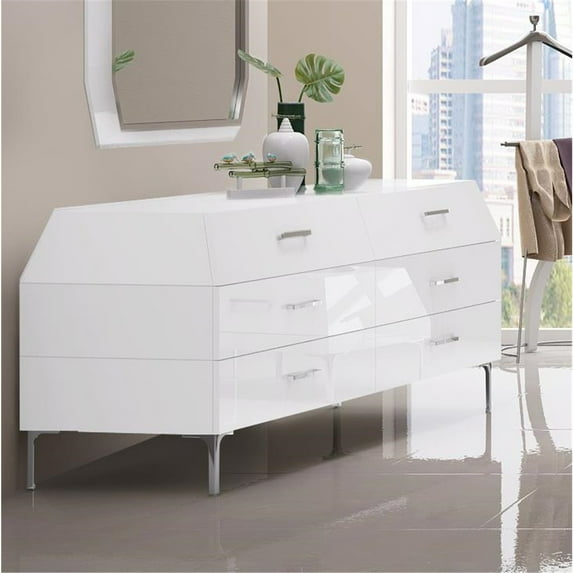 Adelina Dresser, Self Close Drawers-Finish:High Gloss White/Stainless Steel,Size:24"D x 76"W x 32"H