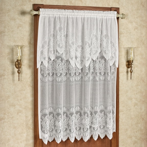 Adelina Floral Lace 63L All-In-One Window Panel with Attached 28L Scalloped Valance, White