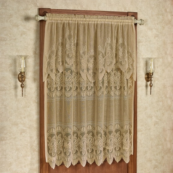 Adelina Lace 63L All-In-One Window Panel with Attached 28L Scalloped Valance, Antique Gold