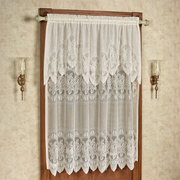 Adelina Lace 63L All-In-One Window Panel with Attached 28L Scalloped Valance, Light Cream