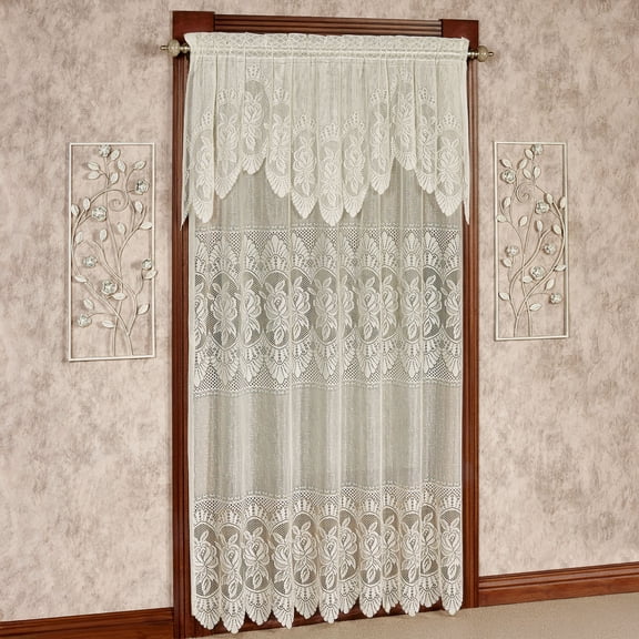 Adelina Lace 84L All-In-One Window Panel with Attached 28L Scalloped Valance, Light Cream
