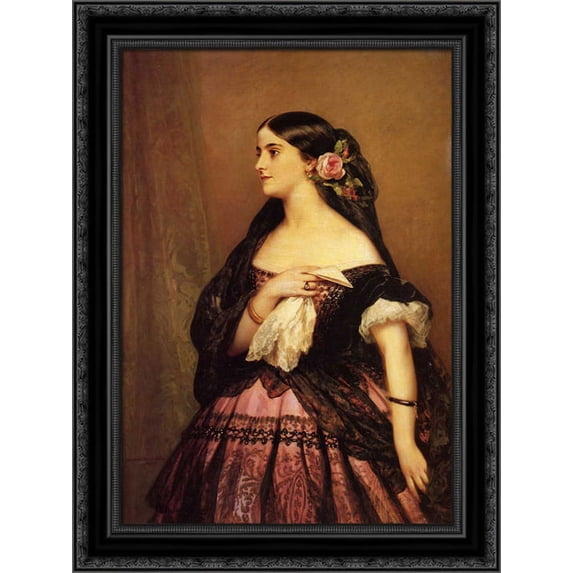 Adelina Patti 19x24 Black Ornate Wood Framed Canvas Art by Winterhalter, Franz Xavier