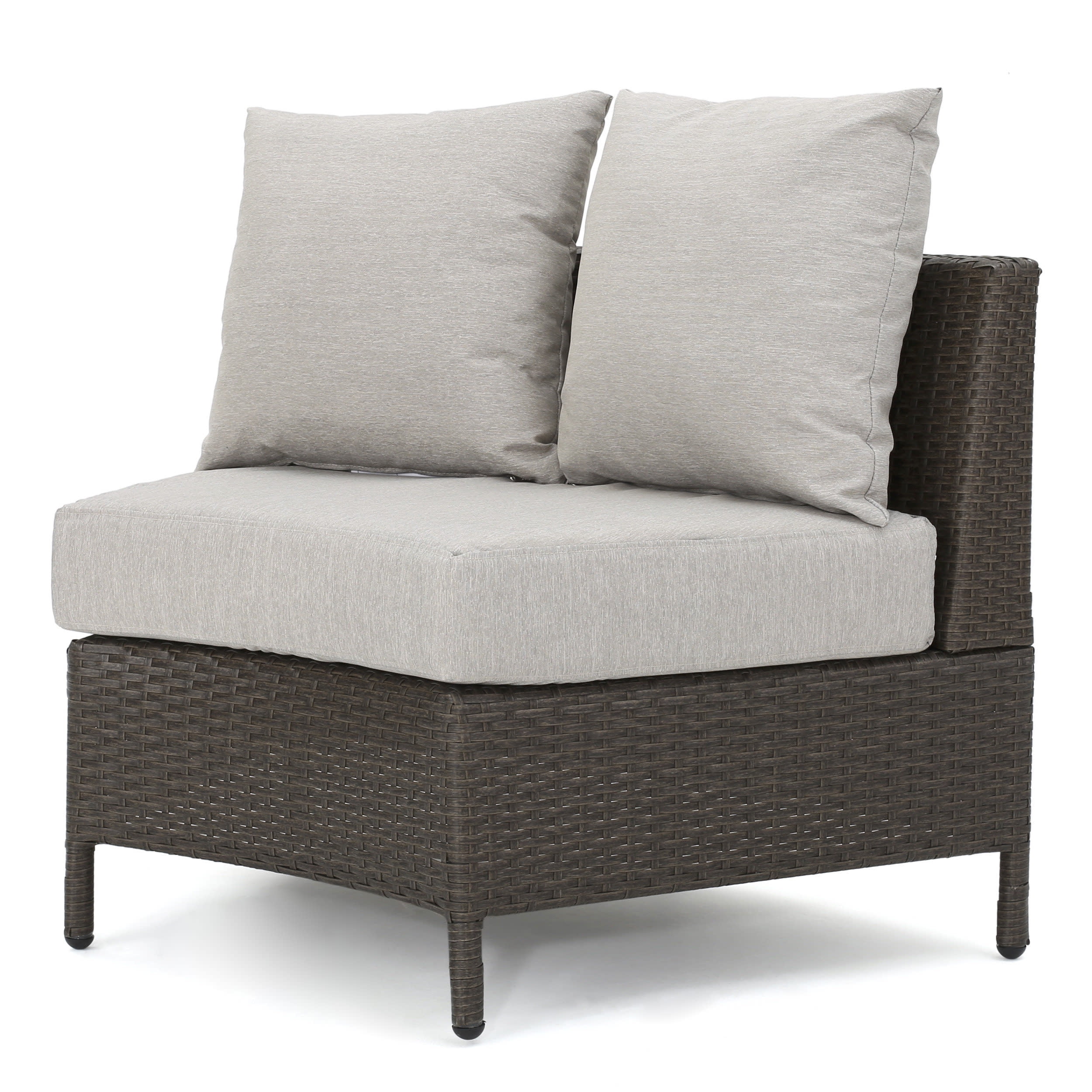Adelina Brown Wicker Sectional Loveseat with Ceramic Gray Cushions