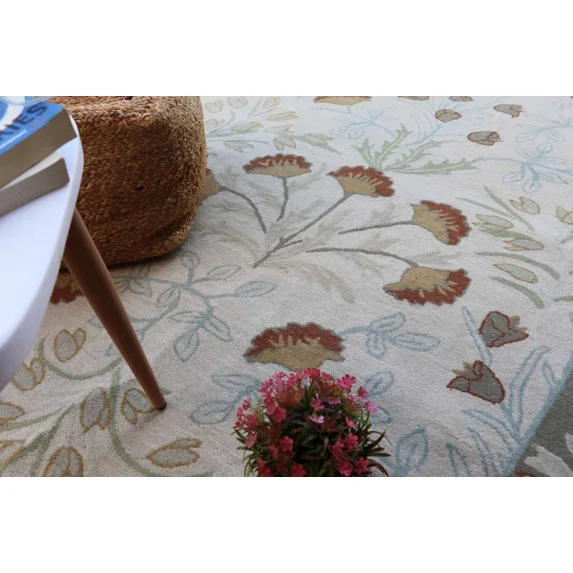 Adeline Brown Boarder 4’ x 6’Area Rug Handcrafted Motif Floral Design Oriental Traditional Design Non-Shedding Fine Wool Pile & Easy-Care Areas in Living Room Bedroom