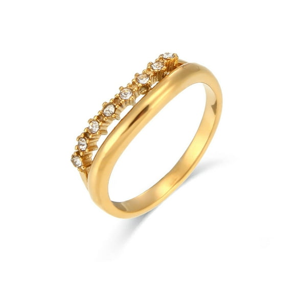 Stainless Steel Diamond Simulant Ring Geometric Thin Band Electroplated For Women Fashion Accessory Lustrously