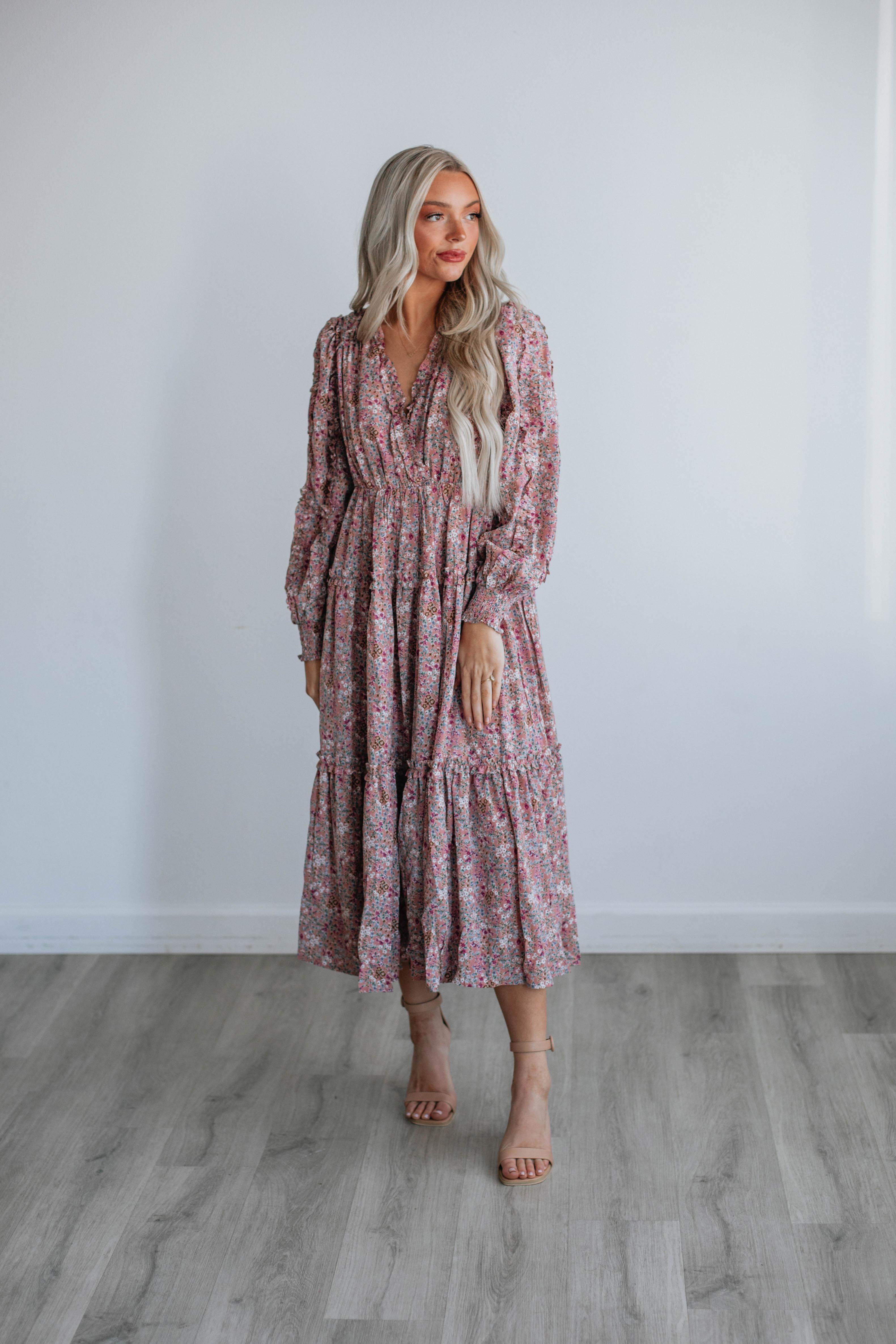 Adeline Floral Midi Dress - Walmart.com