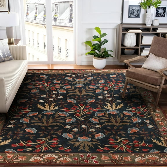Adeline Multi Blue Handmade Rugs Flower Collection Area Rug Oriental Traditional Jaipuri Design Non-Shedding Fine Wool Pile & Easy-Care Areas in Living Room Bedroom