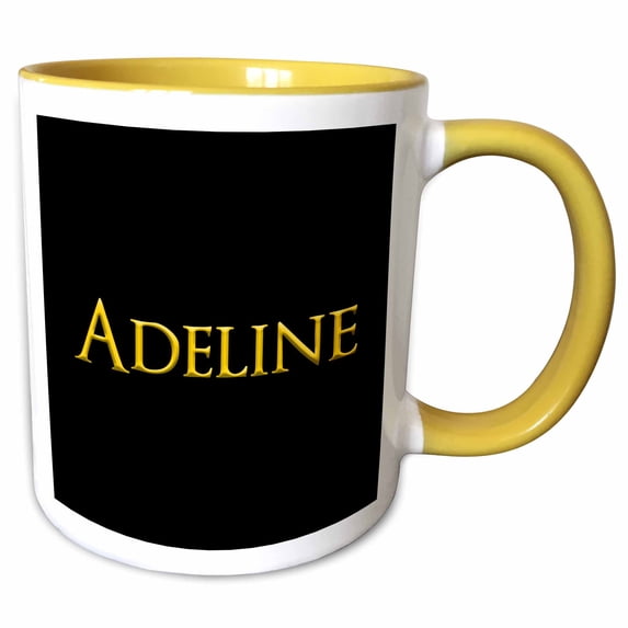 3drose, Adeline Popular, Trendy Lady Name in the Usa. Yellow on Black Charm, 11oz Two-tone Yellow Mug