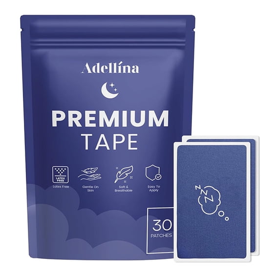 Adellina Mouth Tape, Large Pre-Cut Adhesive Strips, 30 Count