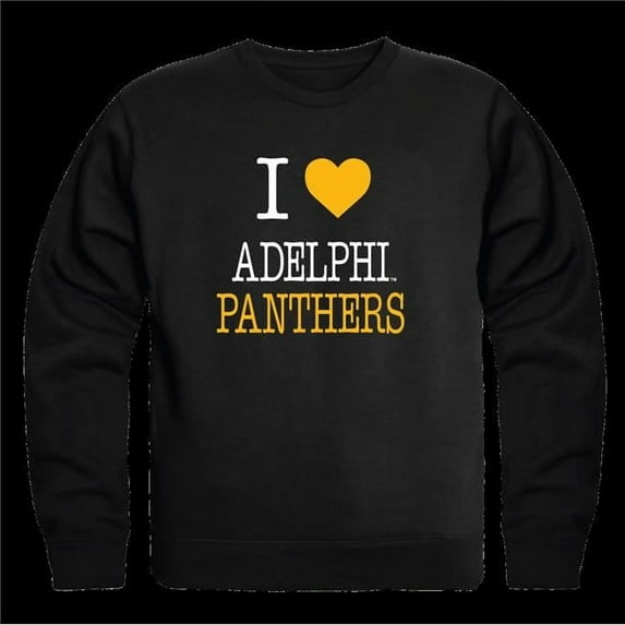 Adelphi University Panthers I Love Crewneck Sweatshirt, Black - Medium