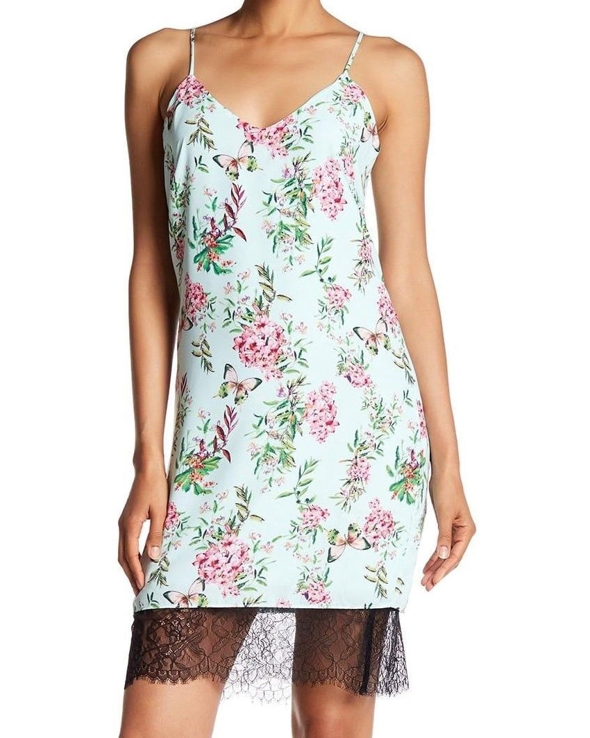Adelyn Rae NEW Blue Floral Print Black Lace-Trim Large L Slip Dress -  Walmart.com