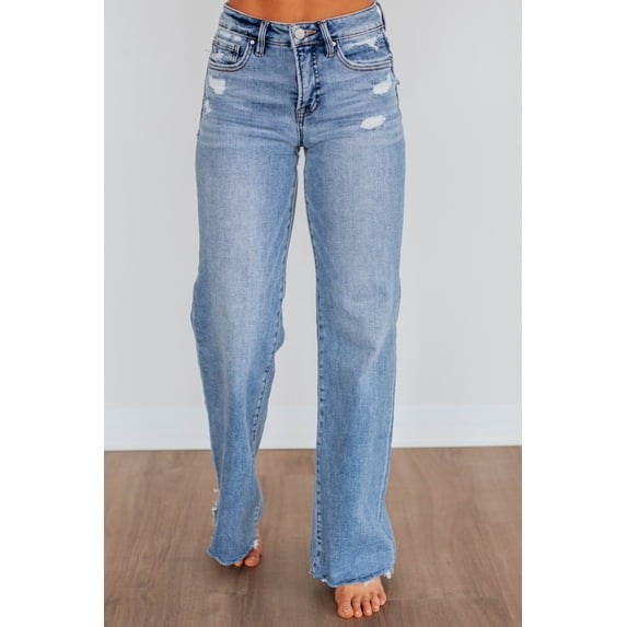 Risen Adelyn Mid-High Rise Relaxed Straight Jeans – Medium Wash