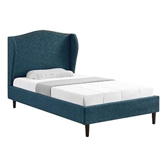 Adelyne Linen Platform Bed for Unisex, Navy - Full Size