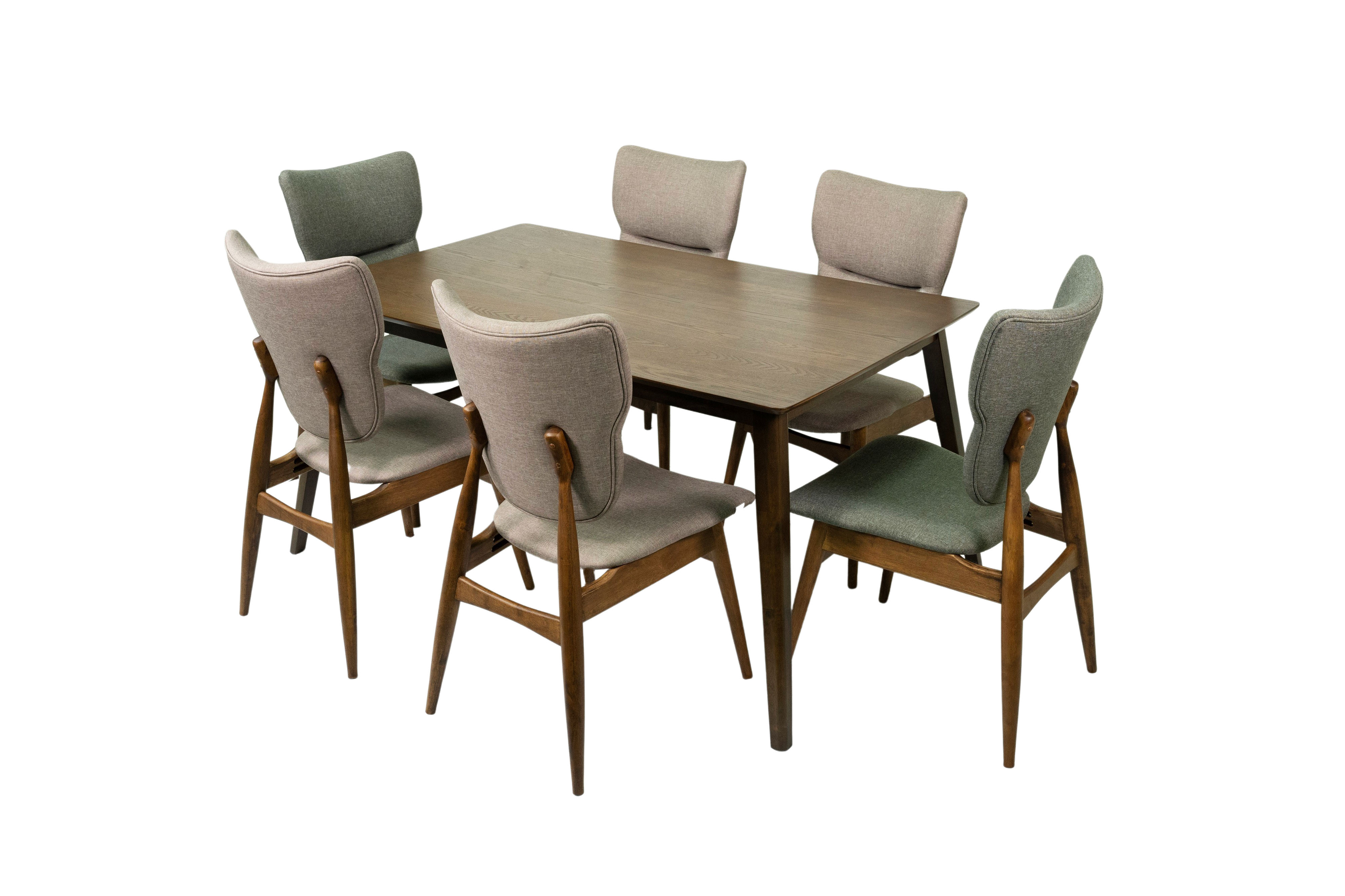 Aden 7Piece Dining Set Mid Century Modern Solid Wood Dining Table and