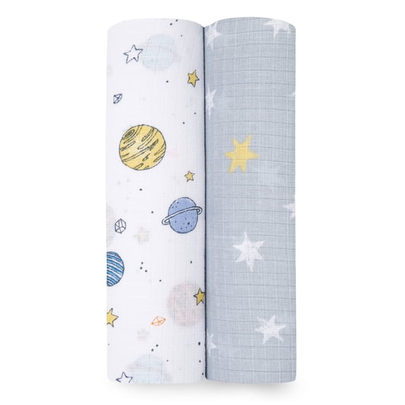 aden + anais Essentials 100% Muslin Cotton Swaddle Blanket, Male, 2 Pack, Space Cadet