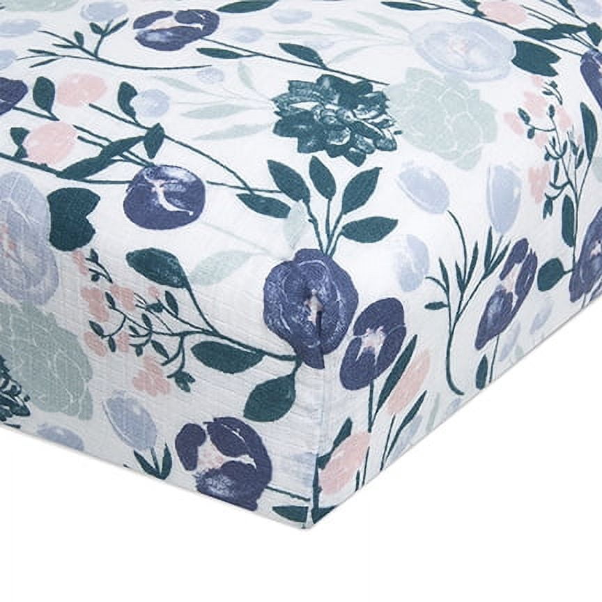 Pink and Blue Floral Cotton Muslin Toddler Crib Sheet