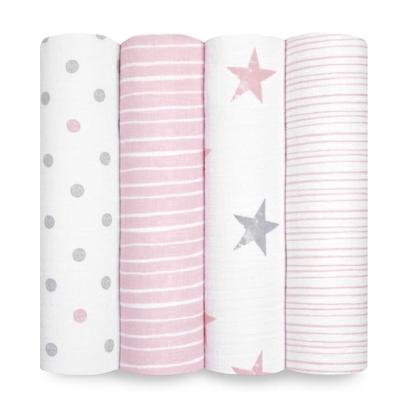 aden + anais Essentials, Cotton Muslin Swaddle Blanket, Doll, Girls, Infants, 4-Pack