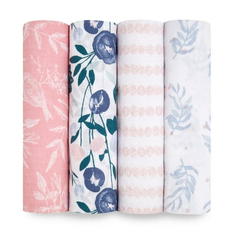 Aden + Anais™ Essentials, Cotton Muslin Swaddle Blanket, Flowers Bloom, Girls, Infants, 4-Pack