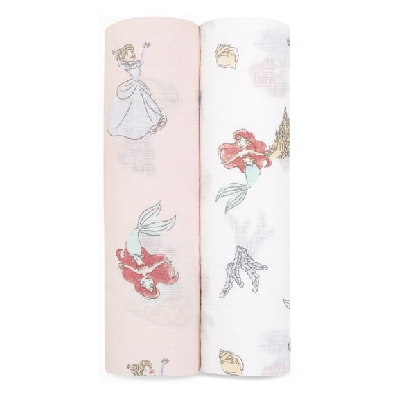 aden + anais Essentials Disney Princess 100% Muslin Cotton Swaddle Blanket, Female, 2 Pack