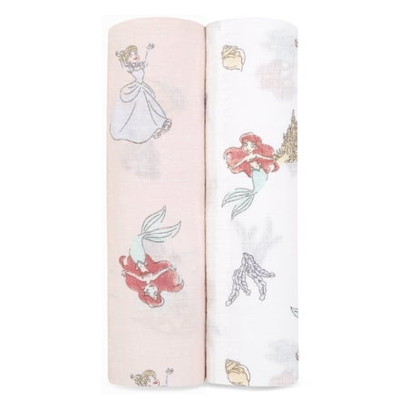 Aden + Anais Essentials Disney Princess 100% Muslin Cotton Swaddle Blanket, Female, 2 Pack