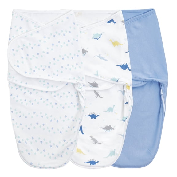 aden + anais Essentials Wrap Swaddles, 100% Cotton, Dino-Rama, Boys, Newborn, 0-3 Months, 3-Pack