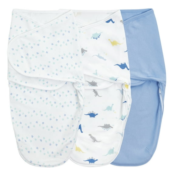 Aden + Anais Essentials Wrap Swaddles, 100% Cotton, Dino-Rama, Boys, Newborn, 0-3 Months, 3-Pack