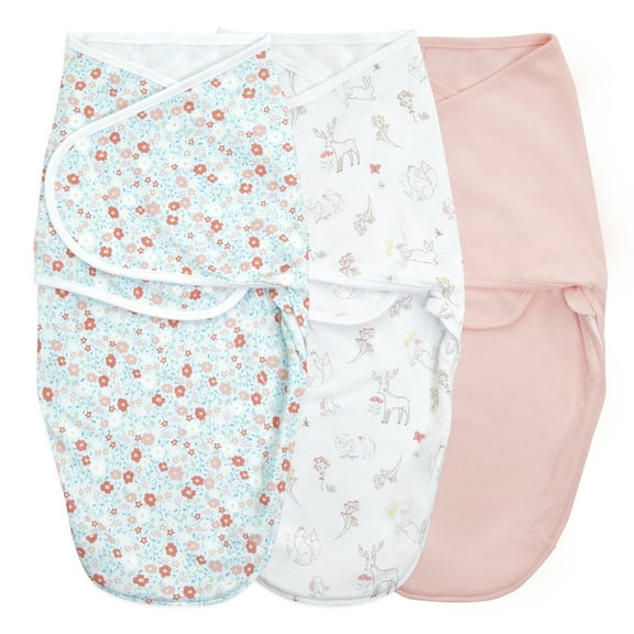 Aden + Anais™ Essentials Wrap Swaddles, Cotton, Fairy Tale Flowers, Unisex, Newborn, 0-3 Mo, 3-Pk