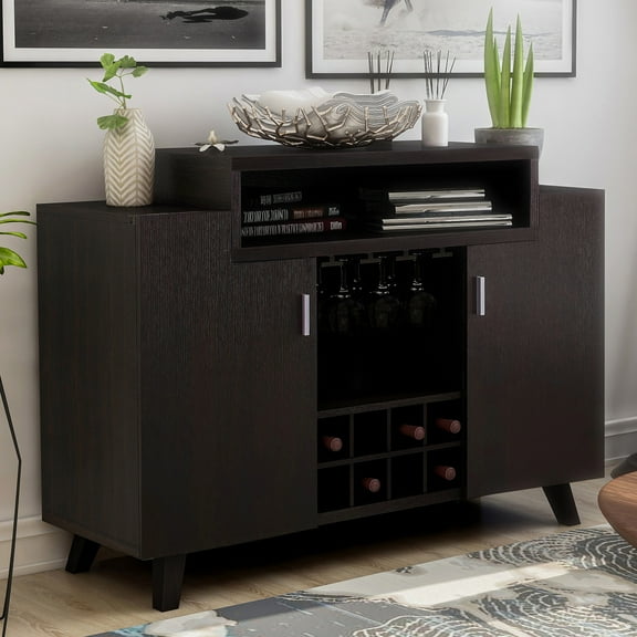 Aden Multi-Storage Wood Cappuccino Buffet with Bottle Rack