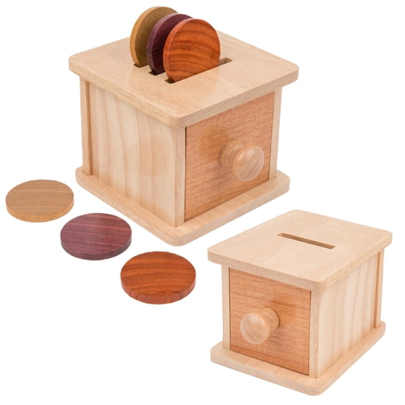 Adena Montessori Coin Box -Natural Wood Double-Sided Object Permanence Box Toy for 1-Year-Old Babies, Wooden Montessori Developmental Toy for 6-12 Month, Early Learning Gift
