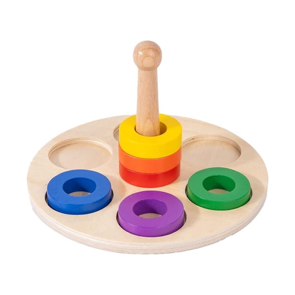 Adena Montessori Wooden 6 Rings on Peg Stacking and Sorting Ring, Wooden Rainbow Stacking Rings Baby Toy, Stacker Toys for Infants and Toddlers, Wood Educational Developmental Toy Multicolor
