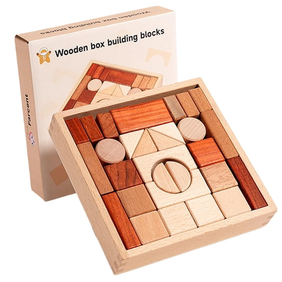 Montessori Wooden Blocks for Toddlers 3+ Geometric Shapes Building Toys 29 Piece Natural Wood Preschool Learning STEM Gift