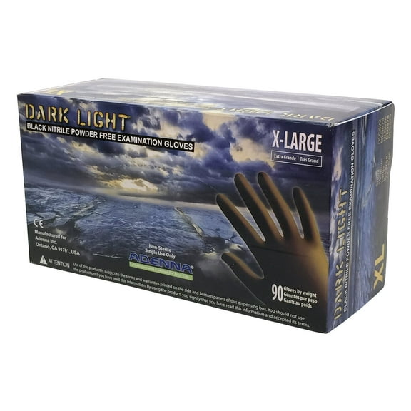 Adenna Dark Light 9 mil Nitrile Powder Free Exam Gloves (Black), Large - Box of 100 (DLG676)