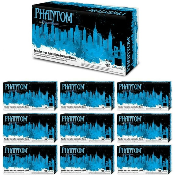 Adenna PHM912 Phantom 6 mil Latex Powder Free Exam Gloves (Black, Small) Box of 1000