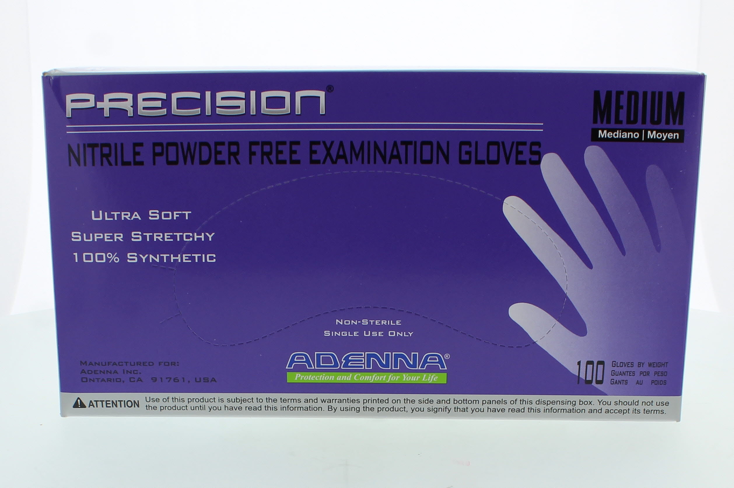 Adenna PRECISION Thin Nitrile PF, Fingertip Textured PCS775 Medium, BOX of 100