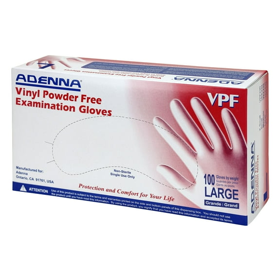 Adenna VPF Vinyl Powder Free Exam Gloves VPF236 Large
