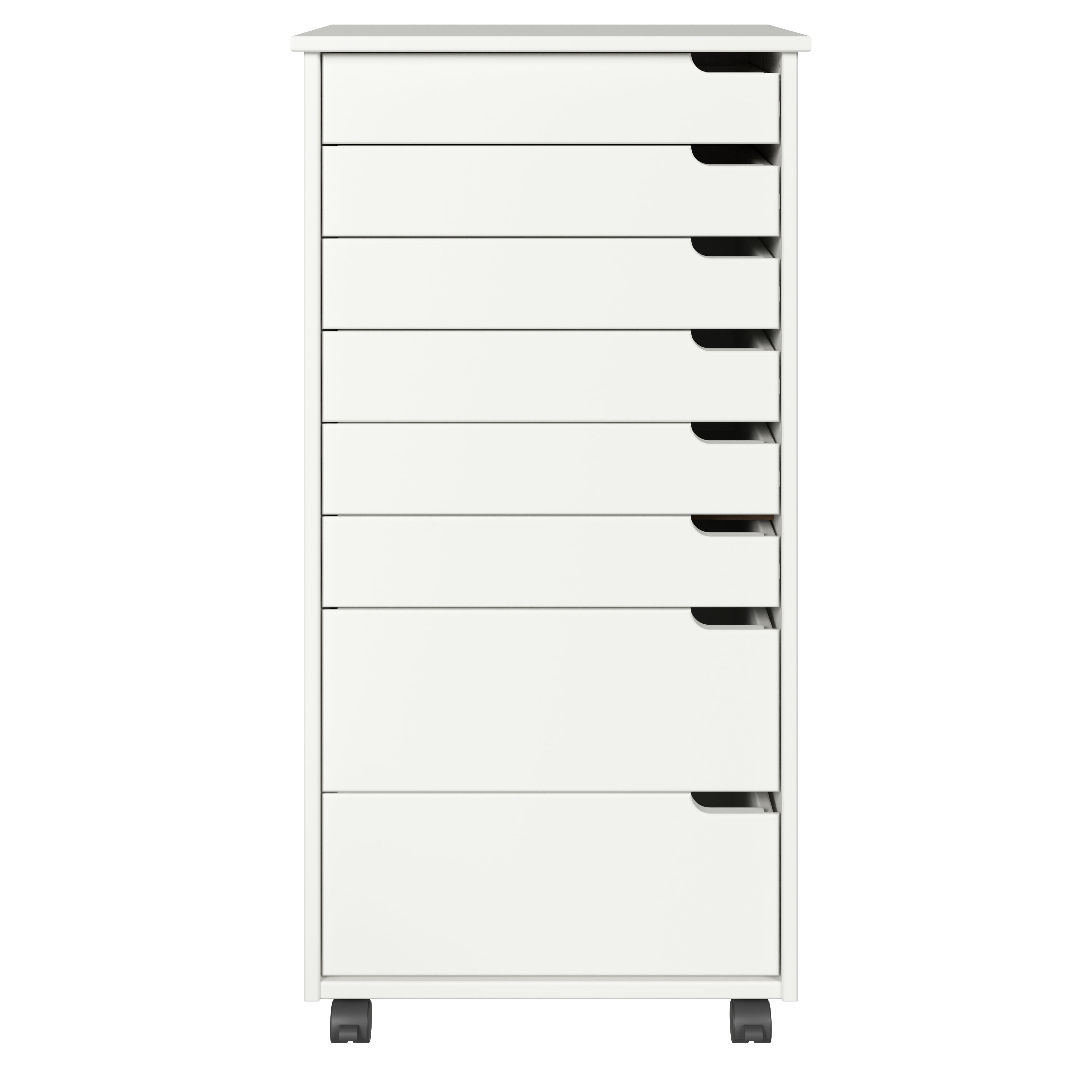 Euro White Solid Wood 8-Drawer Rolling Office Storage Cart