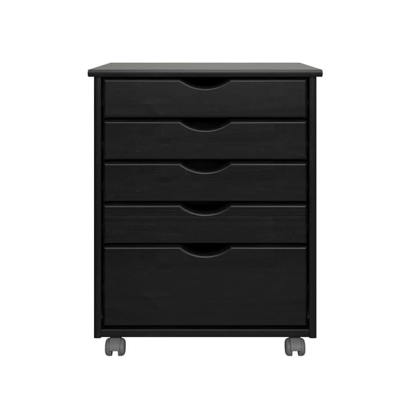 Adeptus Original Roll Cart, Solid Wood, 4+1 Drawer Wide Roll Cart Black
