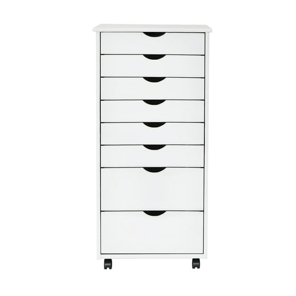 Jela Solid Wood 6+2 Drawer Wide Roll Cart in White