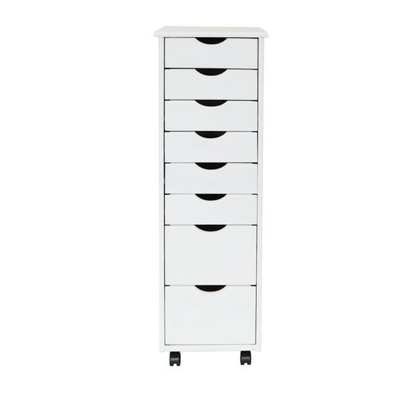 Jela Solid Wood 6+2 Drawer Roll Cart in White